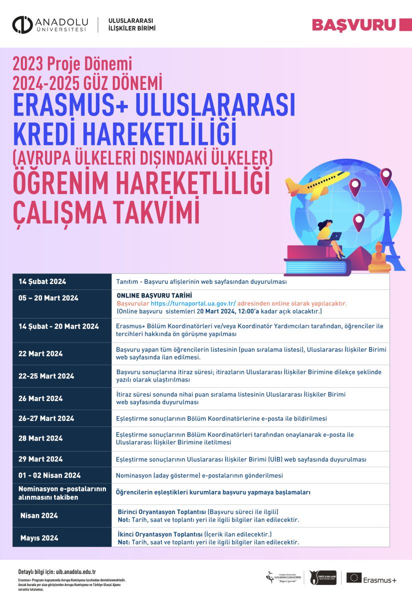 2023 Proje Dönemi Ve 2024-2025 Güz Dönemi Erasmus+ Uluslararası Kredi ...